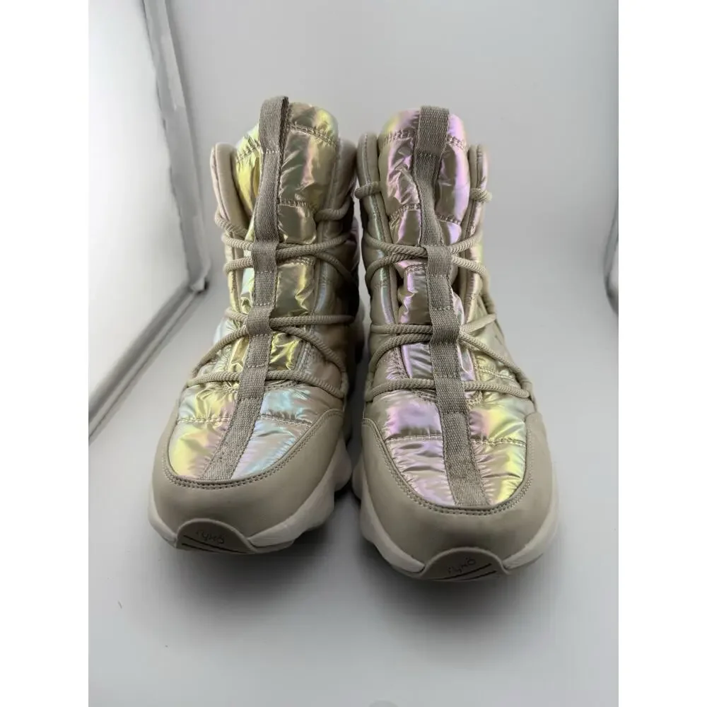 NWOB Ryka Women's Beige Iridescent Fabric Podflow Lace Up Boot Size 8.5M